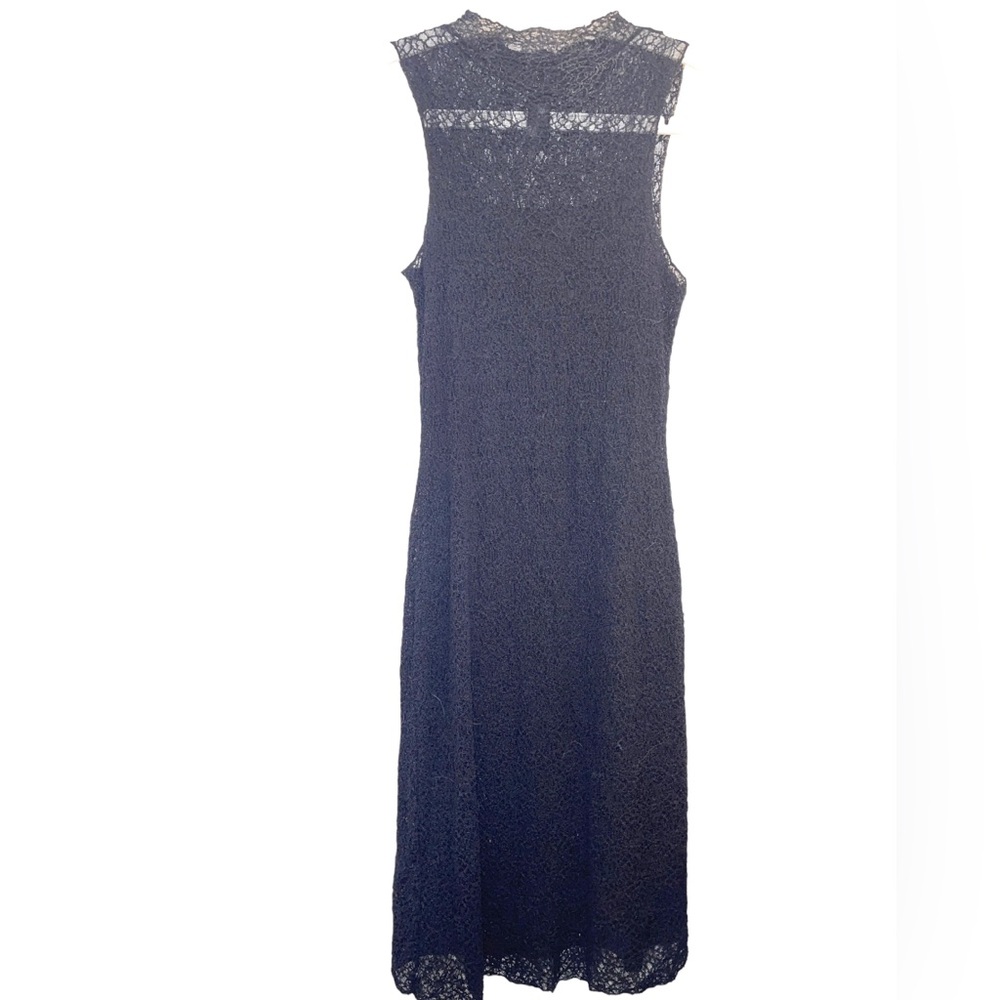 Kenneth Cole‎ New York Black Mesh Lace Stretch Overlay MIDI Dress M